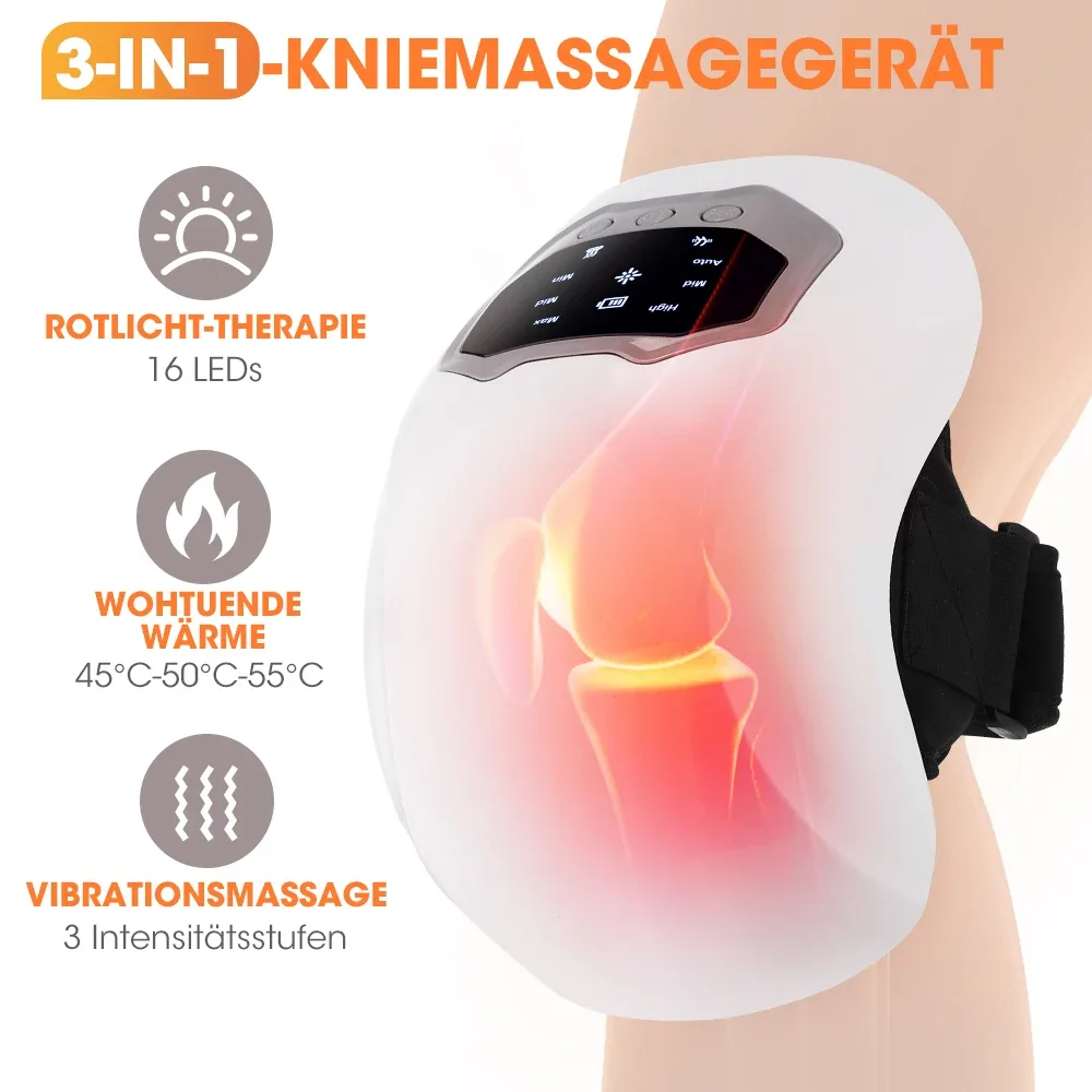 Genouillère chauffante à vibrations et lumière rouge