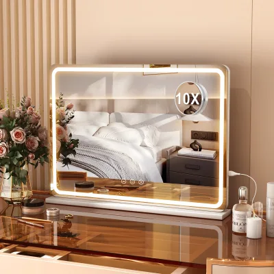 Grand miroir de maquillage LED blanc, 80 cm