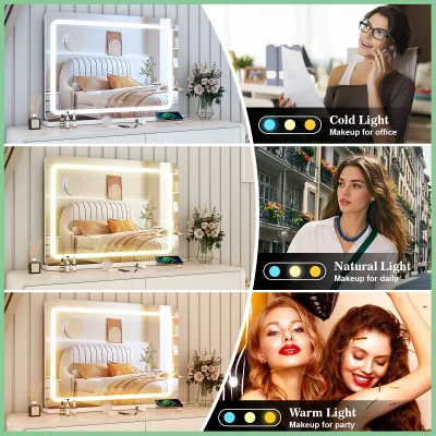 Grand miroir de maquillage LED blanc, 80 cm – image 2