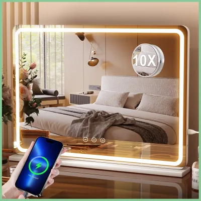 Grand miroir de maquillage LED blanc, 80 cm – image 3