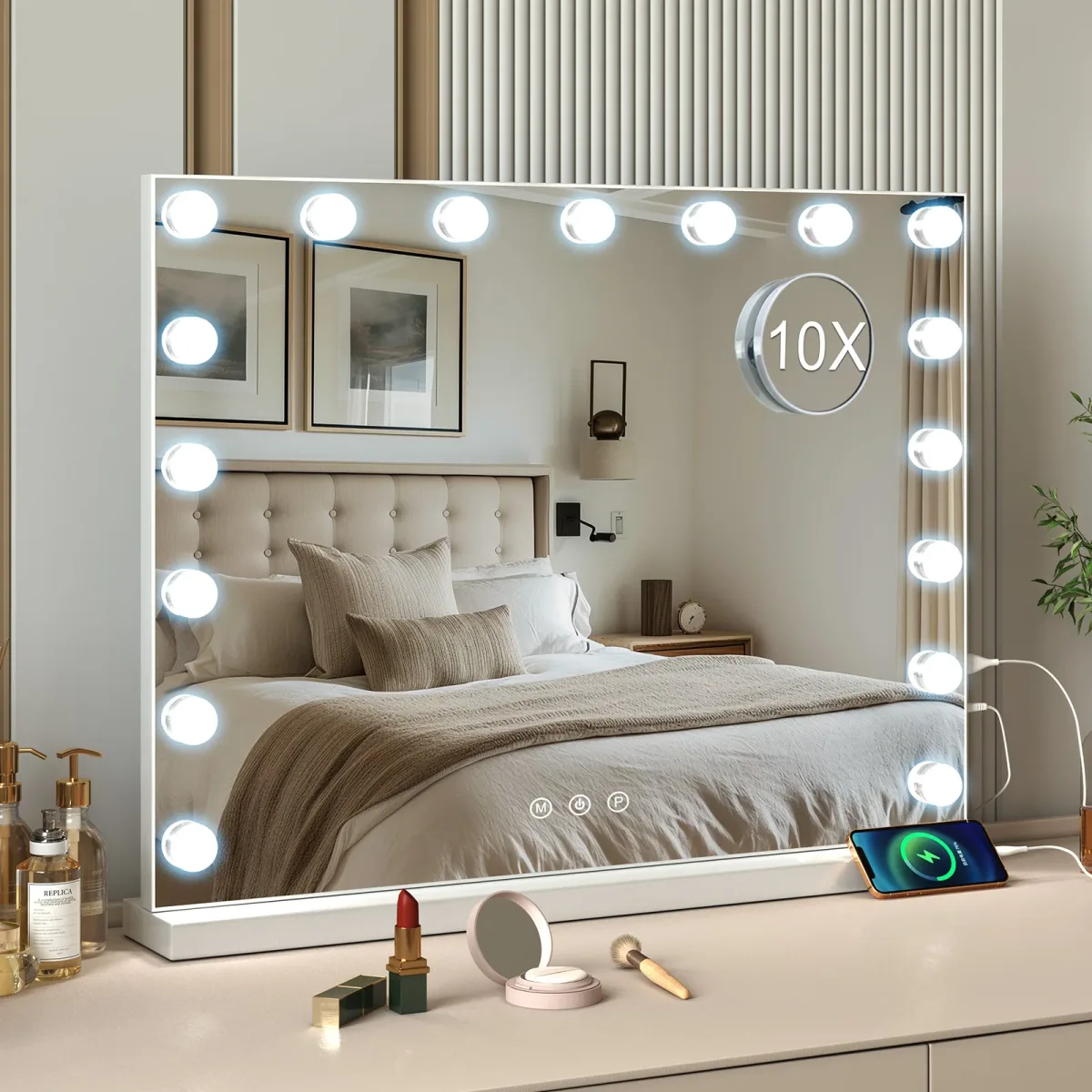 Miroir de maquillage à LED avec cadre