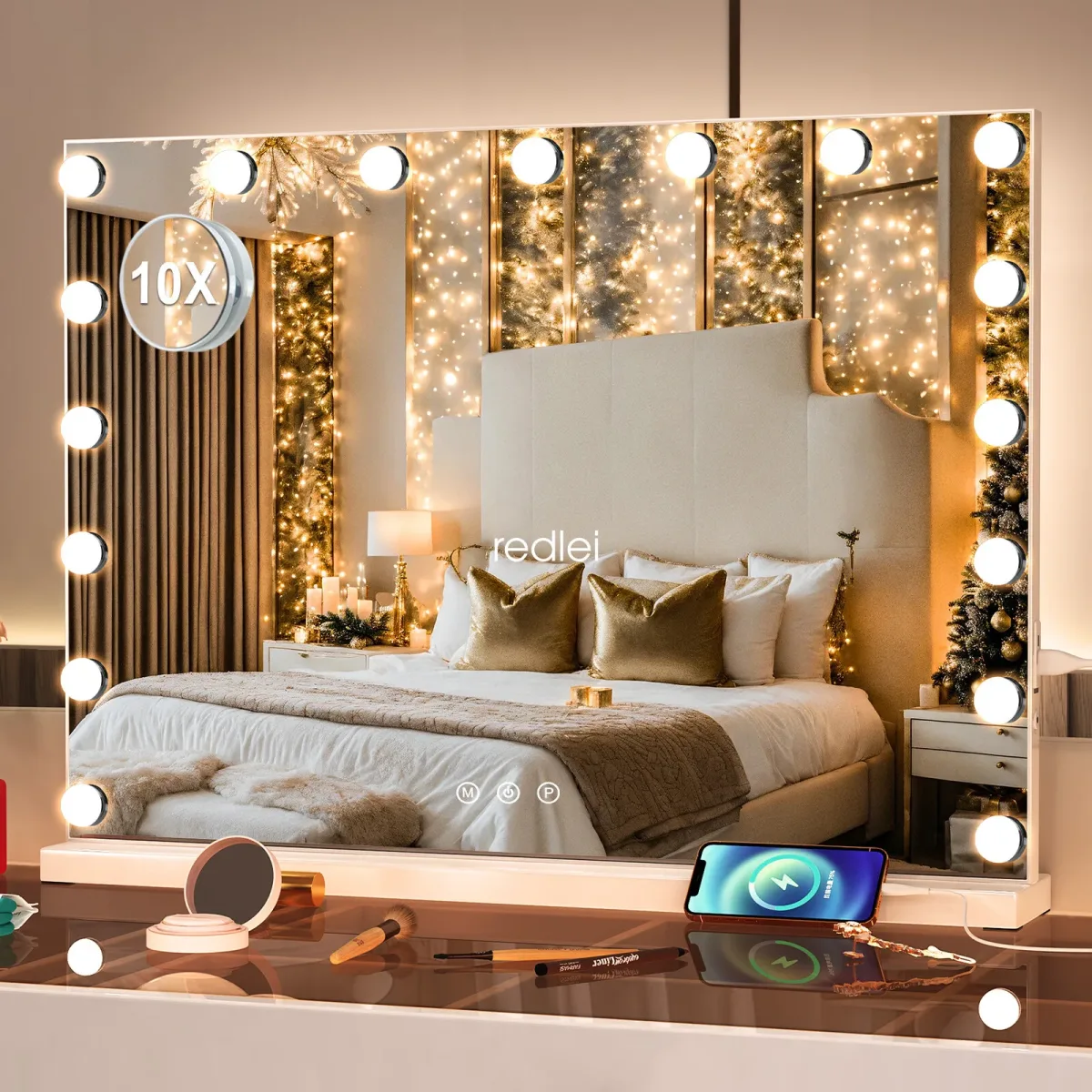 Miroir de maquillage lumineux à 17 LED, blanc