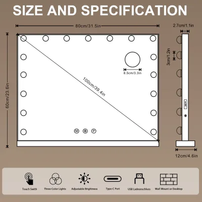 Miroir de maquillage lumineux à LED 80 × 60 cm – image 3