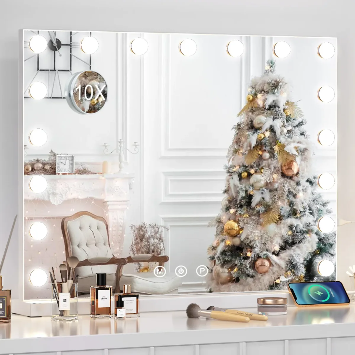 Miroir de maquillage lumineux à LED blanc, rectangle