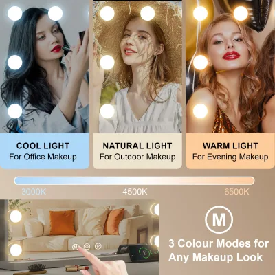 Miroir de maquillage lumineux à LED blanc, rectangle – image 3
