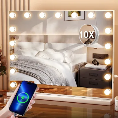 Miroir de maquillage lumineux à LED, cadre inox