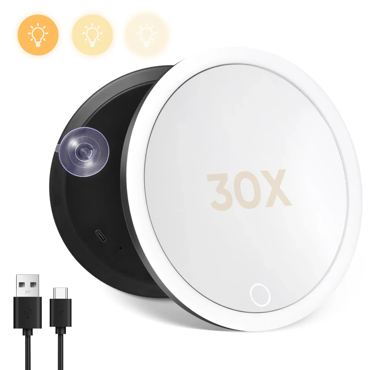 Miroir de voyage grossissant 30x à lumière LED