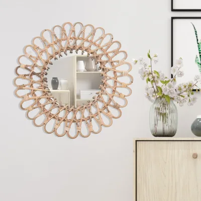 Miroir mural rond en rotin, couleur bois, 40 cm – image 3