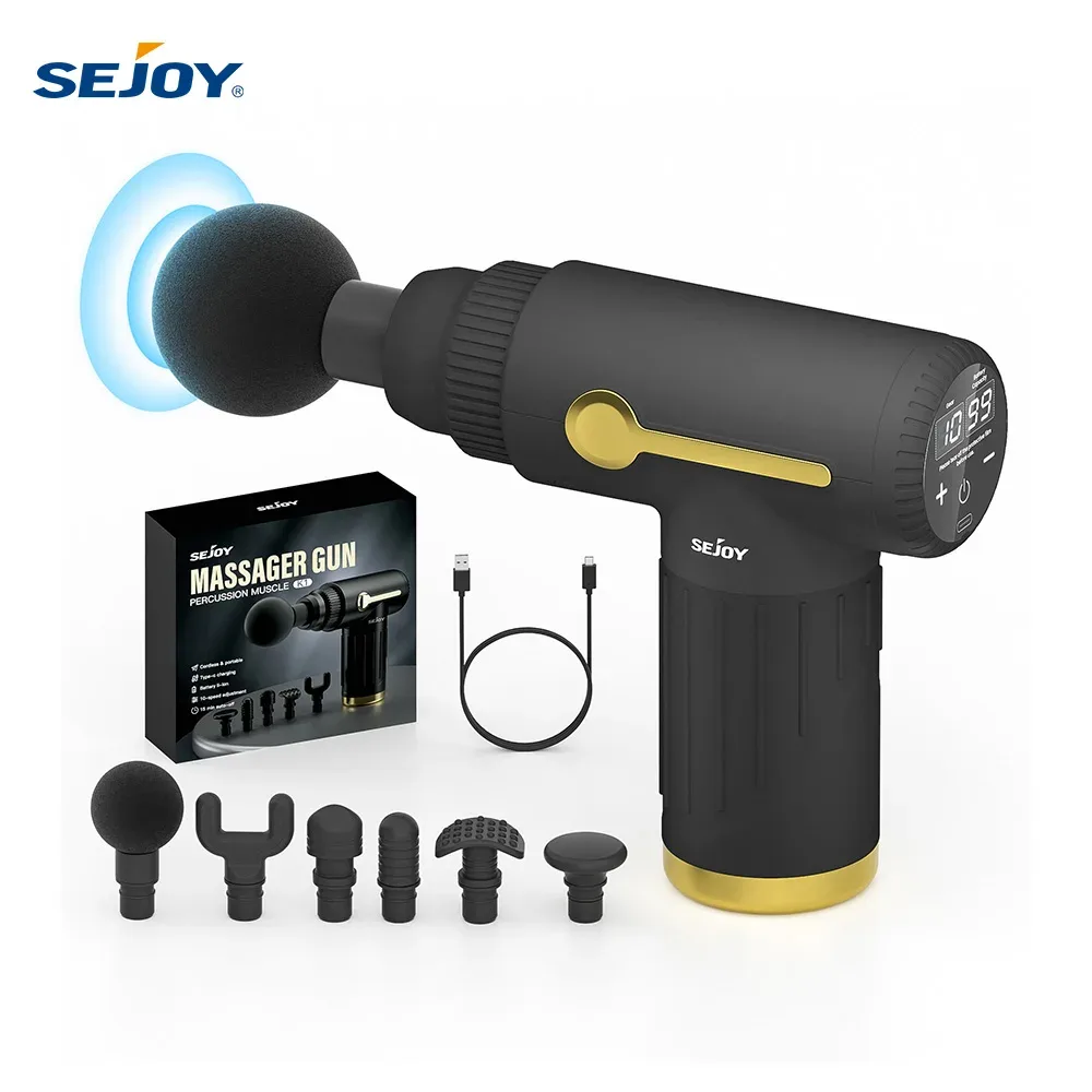 Pistolet de massage portable à 6 têtes, noir et bleu