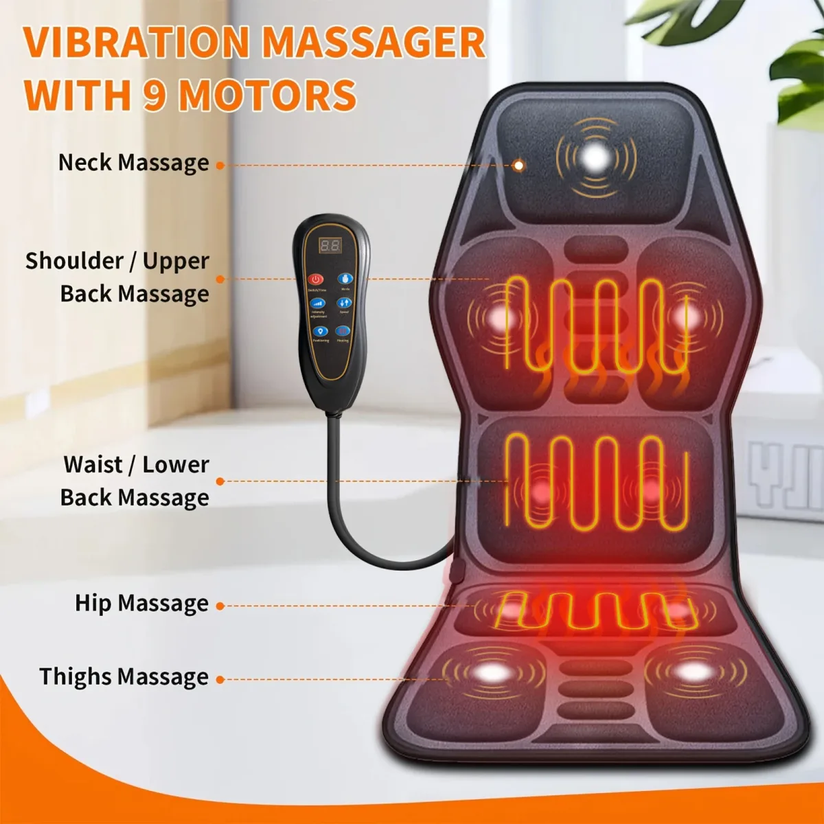 Tapis de massage vibrant à 9 moteurs, chauffant